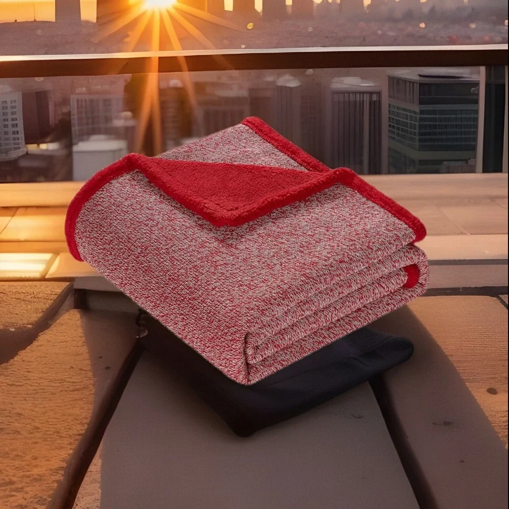 Fleece Heathered Knit Throw Sherpa Reverse Red Perfect 4 Anytime Of The Year
